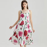 Vestido lencero sin tirantes con estampado tridimensional de cintura alta